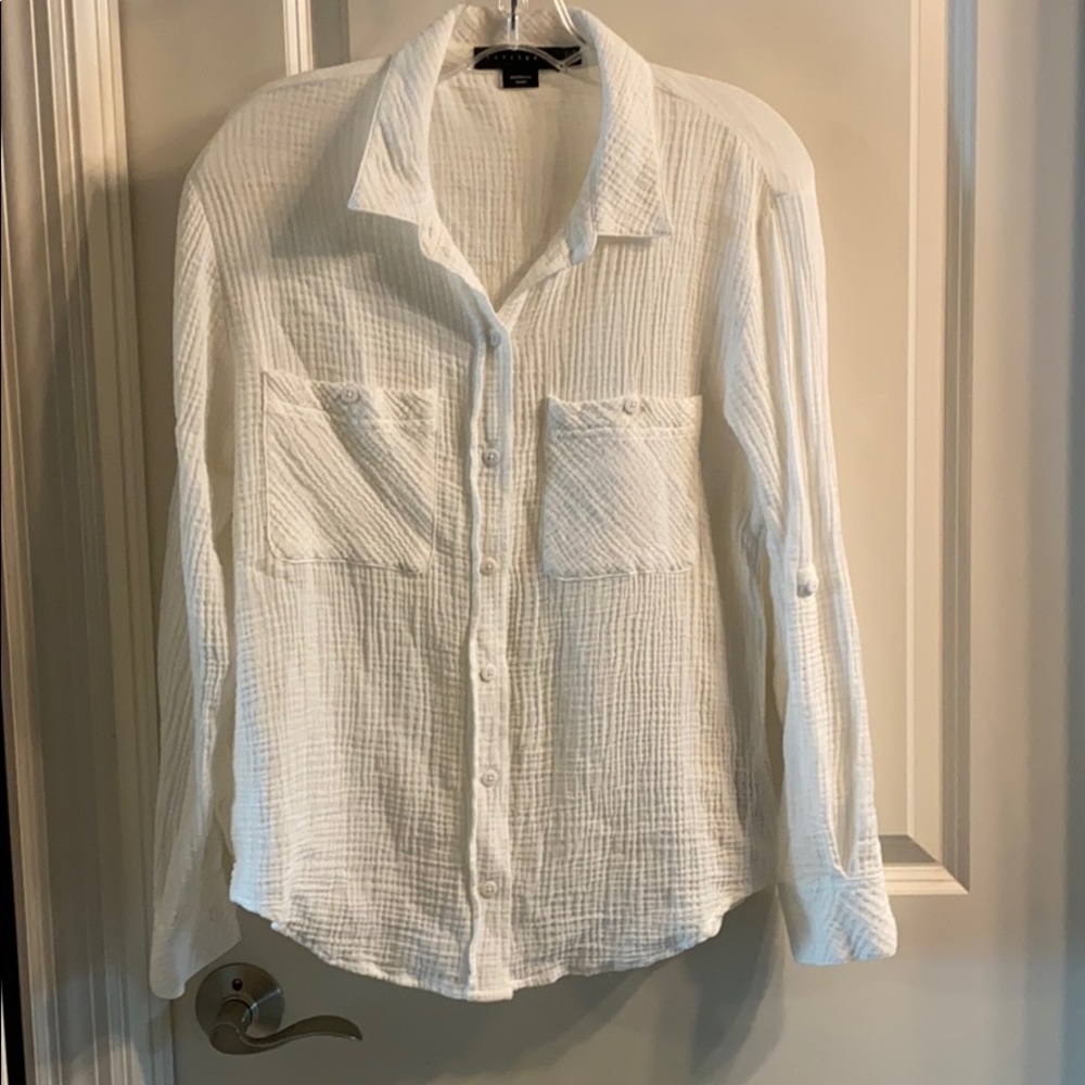 White linen button down shirt
